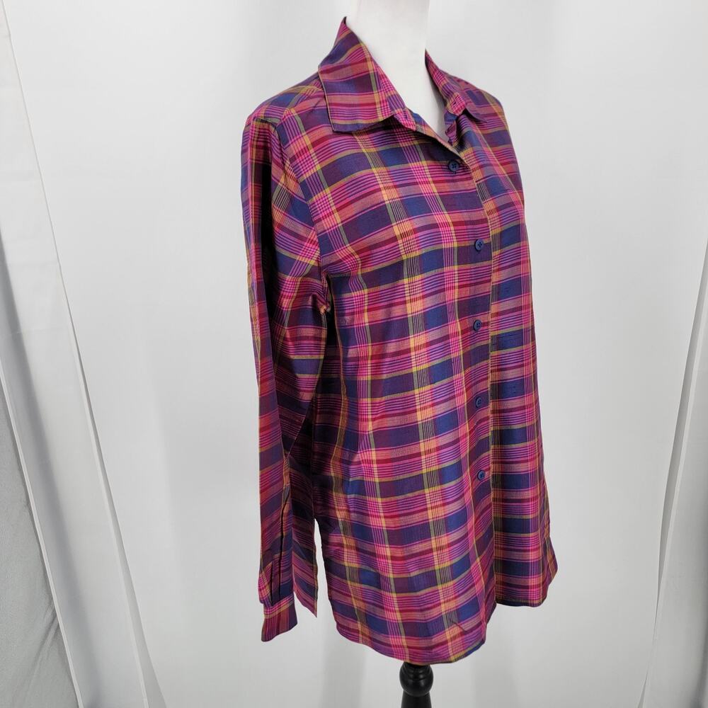 Silk Lore Blouse Womens Medium Silk Plaid Button Up - Picture 3 of 8